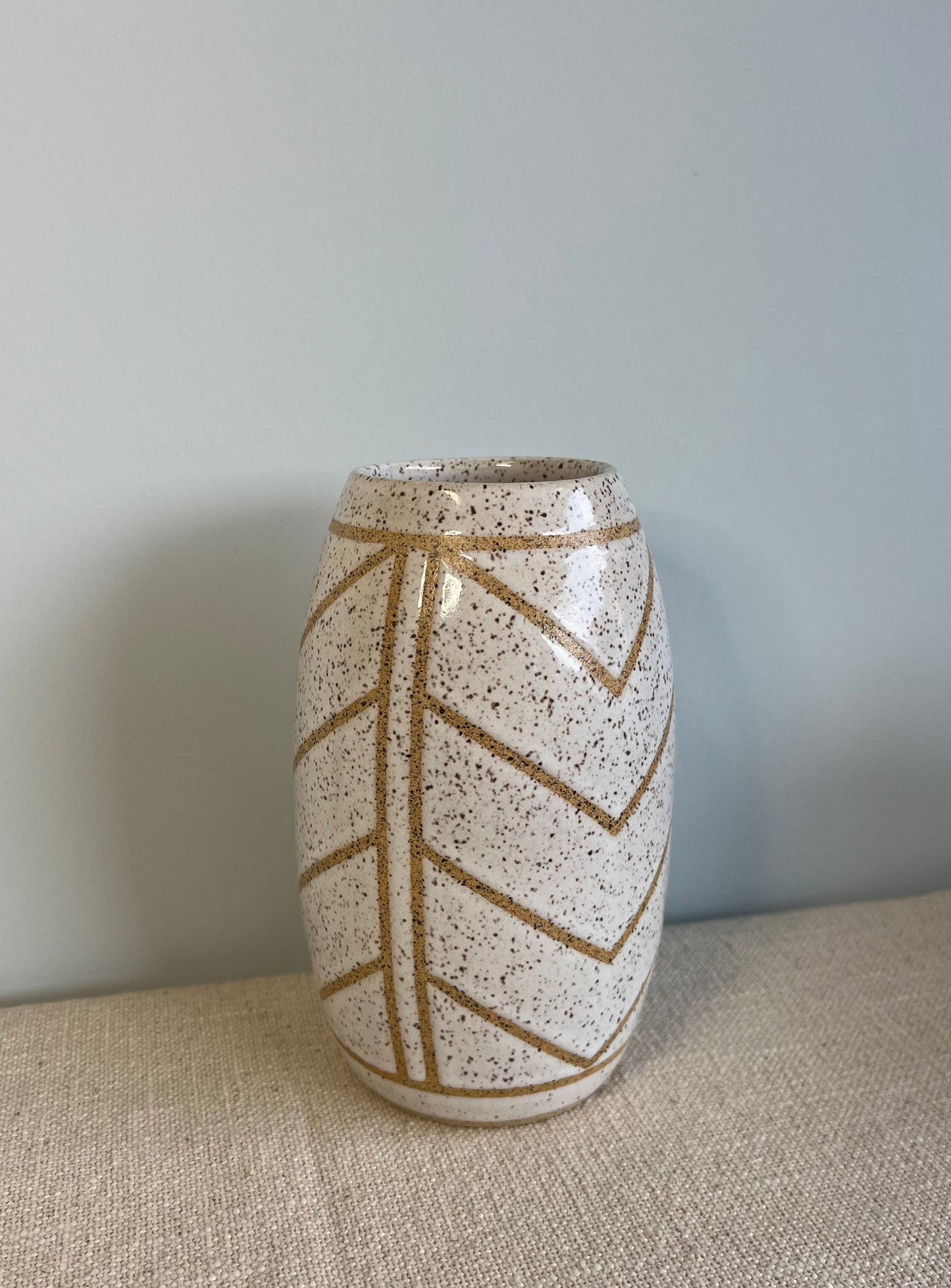 Tall Chevron Vase - White